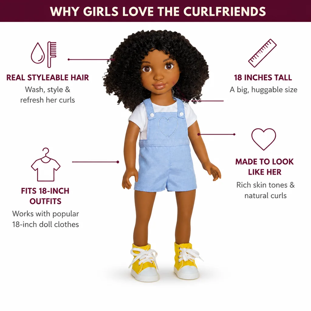 Why girls love the Curlfriends — real styleable hair, 18 inches tall