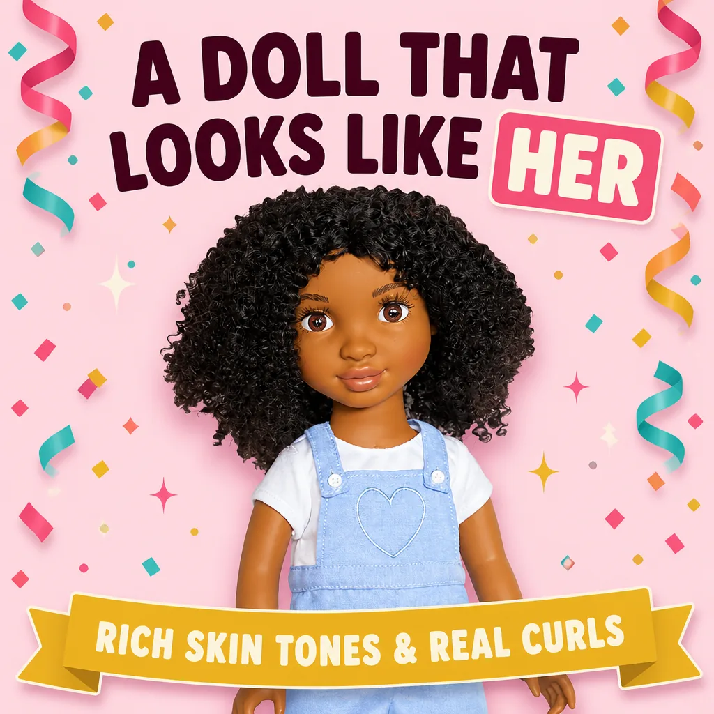 A doll that looks like her — rich skin tones and real curls